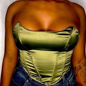 Green Satin Corset Top